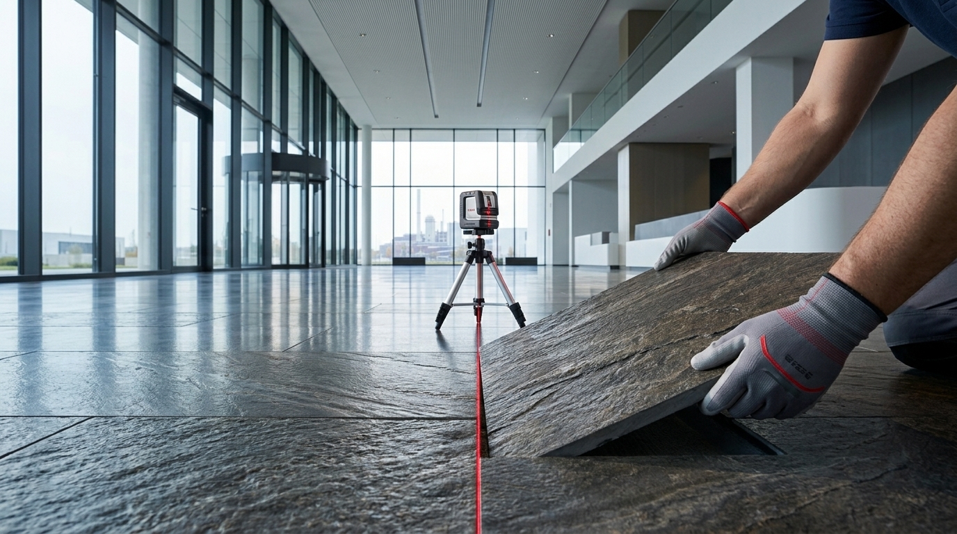 Präzise Fliesenarbeiten mit Großformatfliesen